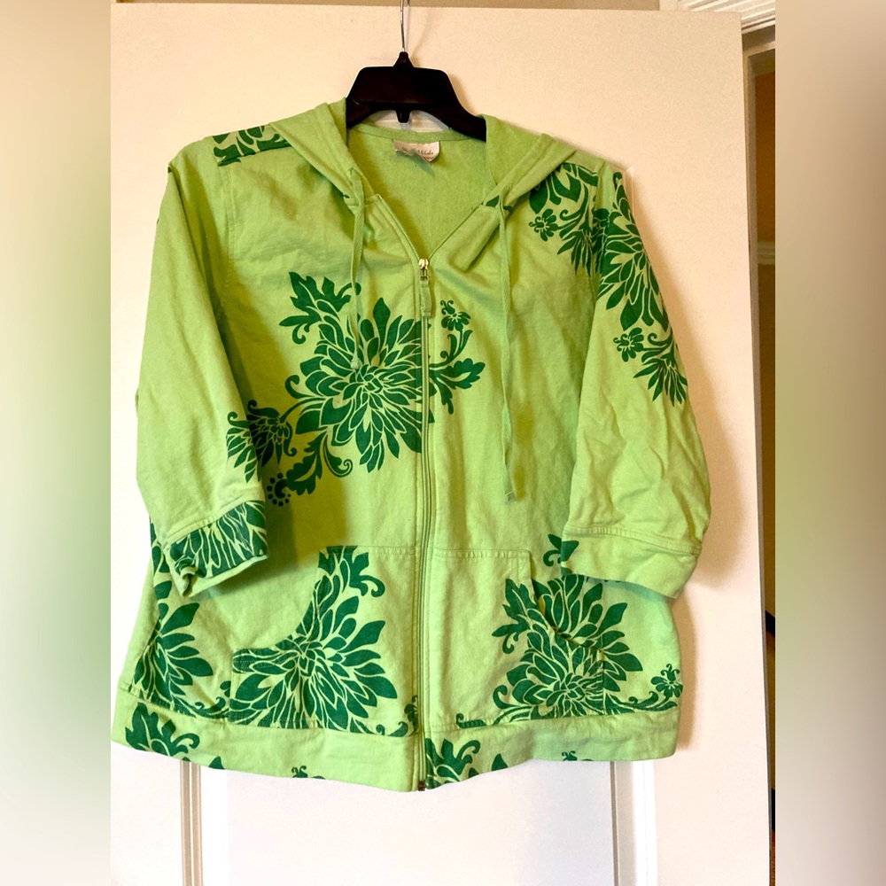 Studio works plus size tropical zip up shirt